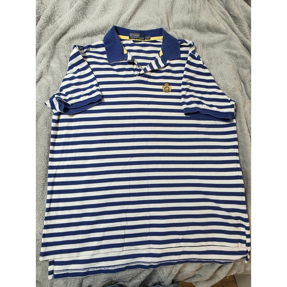 Polo By Ralph Lauren Polo Shirt Mens 2XL Blue White Stripe Custom Fit Crest
